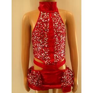 Dance Costume Medium Child Red Reverence Jazz Tap Clogging Ruffles Sequin Latin